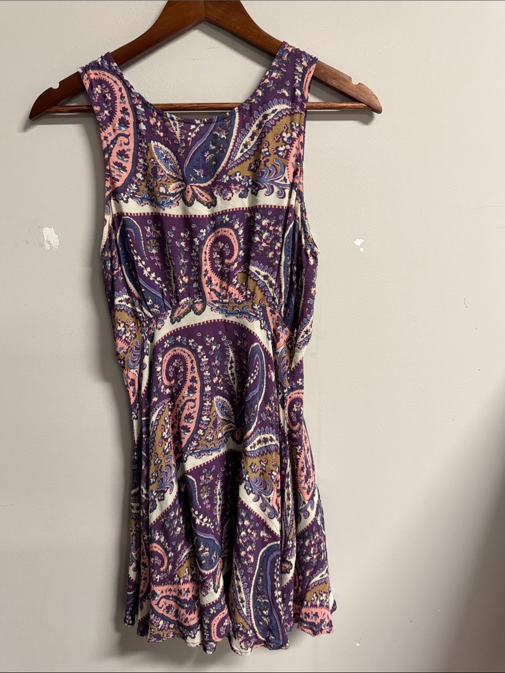 Free People Paisley Sleeveless Skater Dress in Purple, Pink & Cream